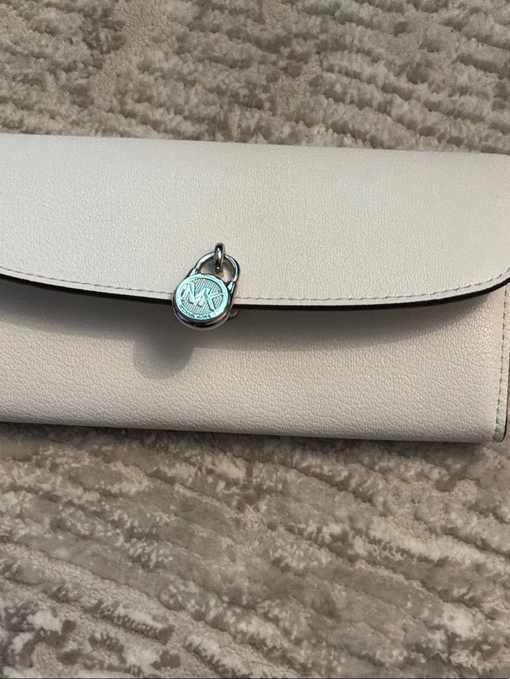 Michael Kors Ivory Leather Clutch with Logo Charm